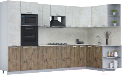 Готовая кухня Интерлиния Мила Лайт 1.68x3.4 правая (бетон лайт/дуб веллингтон/опал светлый)