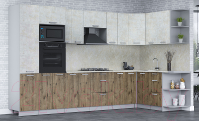 Готовая кухня Интерлиния Мила Лайт 1.68x3.4 правая (бетон лайт/дуб веллингтон/опал светлый)