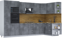 Готовая кухня Интерлиния Мила Лайт 1.68x3.4 правая (бетон потленд/бетон портленд/дуб бунратти) - 