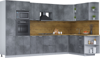 Готовая кухня Интерлиния Мила Лайт 1.88x3.4 правая (бетон потленд/бетон портленд/дуб бунратти) - 
