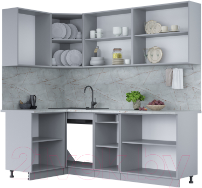 Готовая кухня Интерлиния Мила Лайт 1.2x2.3 (белый платинум/бетон портленд/белый гранит)
