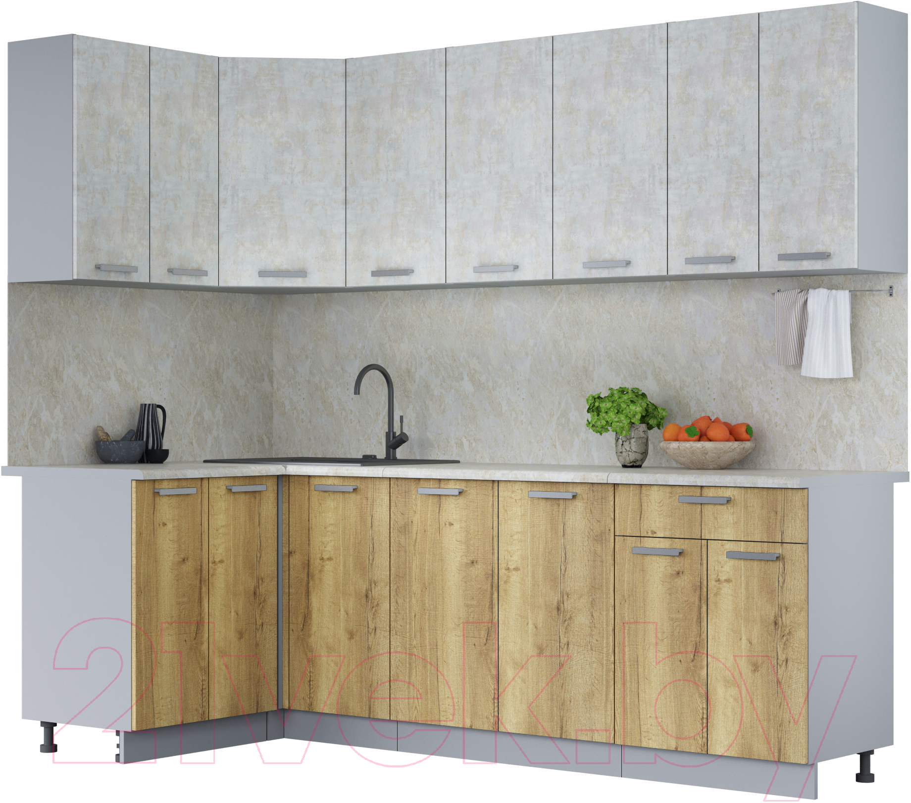 Кухонный гарнитур Interline Мила Лайт 1.2x2.4 (бетон лайт/дуб золотой/опал светлый)