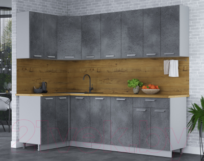 Готовая кухня Интерлиния Мила Лайт 1.2x2.4 (бетон потленд/бетон портленд/дуб бунратти)