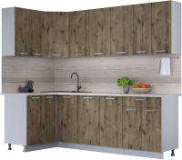 Кухонный гарнитур Интерлиния Мила Лайт 1.2x2.4 (дуб веллингтон/дуб веллингтон/травертин серый) - 
