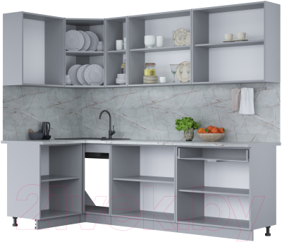 Готовая кухня Интерлиния Мила Лайт 1.2x2.5 (белый платинум/бетон портленд/белый гранит)