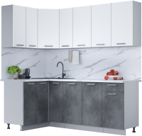 Кухонный гарнитур Интерлиния Мила Лайт 1.2x2.1 (белый платинум/бетон портленд/белый гранит) - 