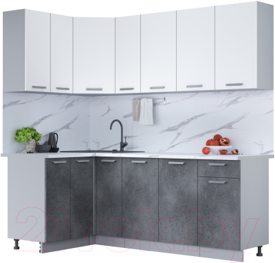 Готовая кухня Интерлиния Мила Лайт 1.2x2.1 (белый платинум/бетон портленд/белый гранит)