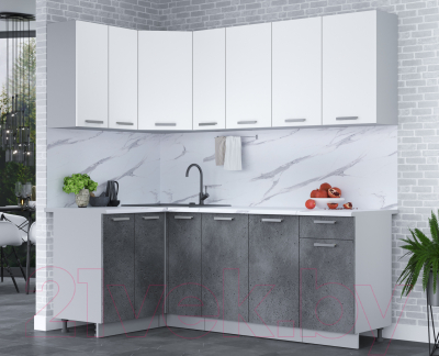 Готовая кухня Интерлиния Мила Лайт 1.2x2.1 (белый платинум/бетон портленд/белый гранит)