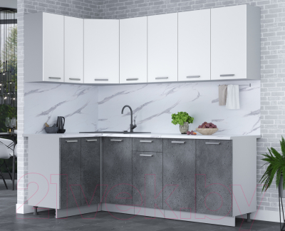 Готовая кухня Интерлиния Мила Лайт 1.2x2.2 (белый платинум/бетон портленд/белый гранит)