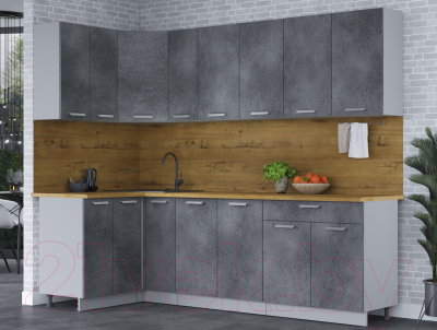 Готовая кухня Интерлиния Мила Лайт 1.2x2.5 (бетон потленд/бетон портленд/дуб бунратти)