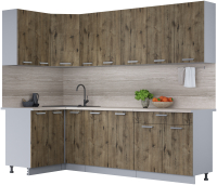 Кухонный гарнитур Интерлиния Мила Лайт 1.2x2.5 (дуб веллингтон/дуб веллингтон/травертин серый) - 