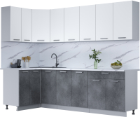 Кухонный гарнитур Интерлиния Мила Лайт 1.2x2.6 (белый платинум/бетон портленд/белый гранит) - 
