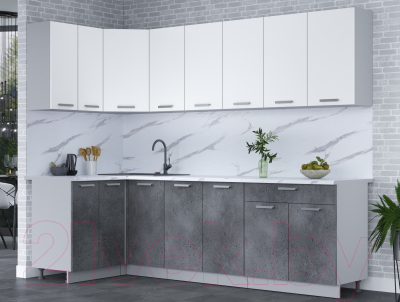 Готовая кухня Интерлиния Мила Лайт 1.2x2.6 (белый платинум/бетон портленд/белый гранит)