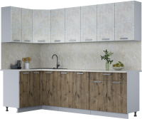 Кухонный гарнитур Интерлиния Мила Лайт 1.2x2.6 (бетон лайт/дуб веллингтон/опал светлый) - 
