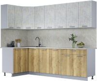 Кухонный гарнитур Интерлиния Мила Лайт 1.2x2.6 (бетон лайт/дуб золотой/опал светлый) - 