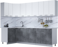 Кухонный гарнитур Интерлиния Мила Лайт 1.2x2.7 (белый платинум/бетон портленд/белый гранит) - 