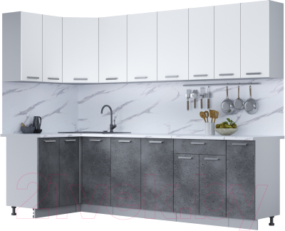 Готовая кухня Интерлиния Мила Лайт 1.2x2.7 (белый платинум/бетон портленд/белый гранит)