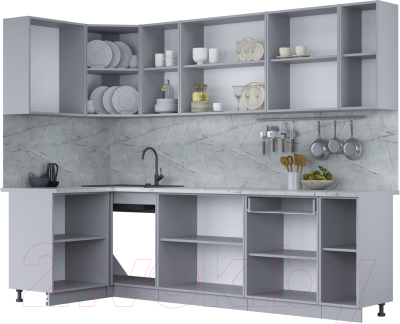 Готовая кухня Интерлиния Мила Лайт 1.2x2.7 (белый платинум/бетон портленд/белый гранит)