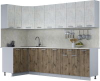 Кухонный гарнитур Интерлиния Мила Лайт 1.2x2.7 (бетон лайт/дуб веллингтон/опал светлый) - 