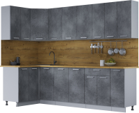 Готовая кухня Интерлиния Мила Лайт 1.2x2.7 (бетон потленд/бетон портленд/дуб бунратти) - 
