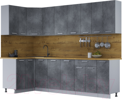 Готовая кухня Интерлиния Мила Лайт 1.2x2.7 (бетон потленд/бетон портленд/дуб бунратти)