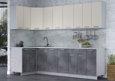 Готовая кухня Интерлиния Мила Лайт 1.2x2.7 (персидский жемчуг/бетон портленд/серый каспий)