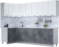 Кухонный гарнитур Интерлиния Мила Лайт 1.2x2.8 (белый платинум/бетон портленд/белый гранит) - 