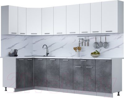 Готовая кухня Интерлиния Мила Лайт 1.2x2.8 (белый платинум/бетон портленд/белый гранит)