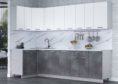 Готовая кухня Интерлиния Мила Лайт 1.2x2.8 (белый платинум/бетон портленд/белый гранит)