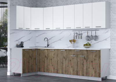 Готовая кухня Интерлиния Мила Лайт 1.2x2.8 (белый платинум/дуб веллингтон/белый гранит)