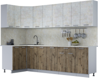 Кухонный гарнитур Интерлиния Мила Лайт 1.2x2.8 (бетон лайт/дуб веллингтон/опал светлый) - 
