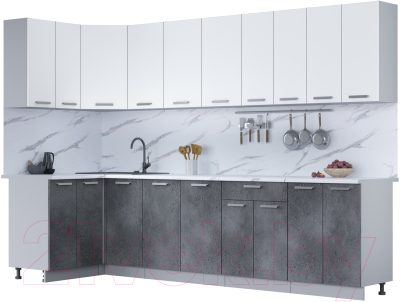 Готовая кухня Интерлиния Мила Лайт 1.2x3.0 (белый платинум/бетон портленд/белый гранит)