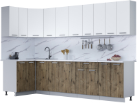 Кухонный гарнитур Интерлиния Мила Лайт 1.2x3.0 (белый платинум/дуб веллингтон/белый гранит) - 
