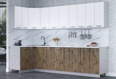 Готовая кухня Интерлиния Мила Лайт 1.2x3.0 (белый платинум/дуб веллингтон/белый гранит)