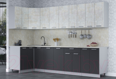 Готовая кухня Интерлиния Мила Лайт 1.2x3.0 (бетон лайт/антрацит/опал светлый)