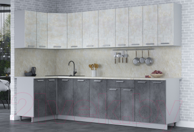 Готовая кухня Интерлиния Мила Лайт 1.2x3.0 (бетон лайт/бетон портленд/опал светлый)