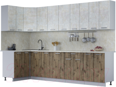Готовая кухня Интерлиния Мила Лайт 1.2x3.0 (бетон лайт/дуб веллингтон/опал светлый)