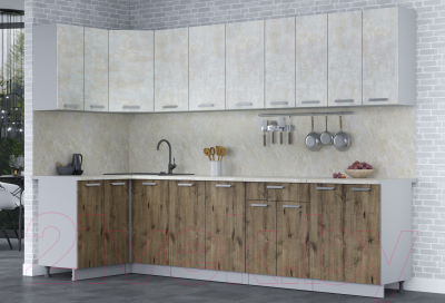 Готовая кухня Интерлиния Мила Лайт 1.2x3.0 (бетон лайт/дуб веллингтон/опал светлый)