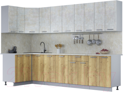 Готовая кухня Интерлиния Мила Лайт 1.2x3.0 (бетон лайт/дуб золотой/опал светлый)