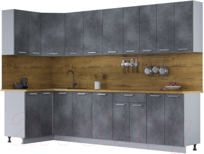 Готовая кухня Интерлиния Мила Лайт 1.2x3.0 (бетон потленд/бетон портленд/дуб бунратти)