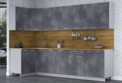 Готовая кухня Интерлиния Мила Лайт 1.2x3.0 (бетон потленд/бетон портленд/дуб бунратти)
