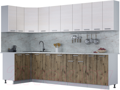 Готовая кухня Интерлиния Мила Лайт 1.2x3.0 (вудлайн кремовый/дуб веллингтон/серый каспий)