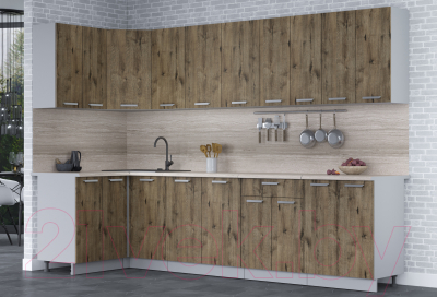 Готовая кухня Интерлиния Мила Лайт 1.2x3.0 (дуб веллингтон/дуб веллингтон/травертин серый)