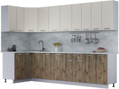 Готовая кухня Интерлиния Мила Лайт 1.2x3.0 (персидский жемчуг/дуб веллингтон/серый каспий)