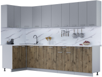 Готовая кухня Интерлиния Мила Лайт 1.2x3.0 (серебро/дуб веллингтон/белый гранит) - 