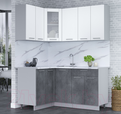 Готовая кухня Интерлиния Мила 12x16 (белый платинум/бетон портленд/белый гранит)