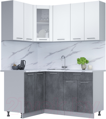 Готовая кухня Интерлиния Мила 12x16 (белый платинум/бетон портленд/белый гранит)