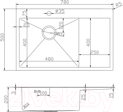 Мойка кухонная Mixline Pro 552922 (черный графит, с сифоном)