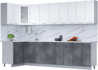 Кухонный гарнитур Интерлиния Мила 12x30 (белый платинум/бетон портленд/белый гранит) - 