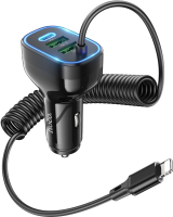 Зарядное устройство автомобильное Hoco NZ11A + кабель iP (черный) - 